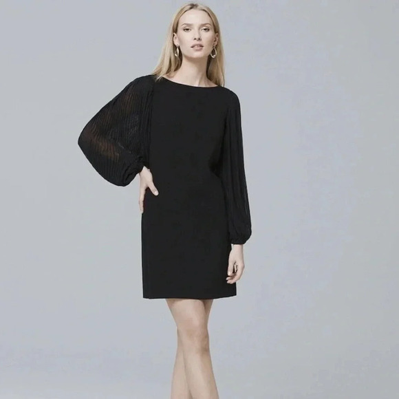 WHBM Black Chiffon Pleaded Sleeves Shift Dress - Picture 1 of 7